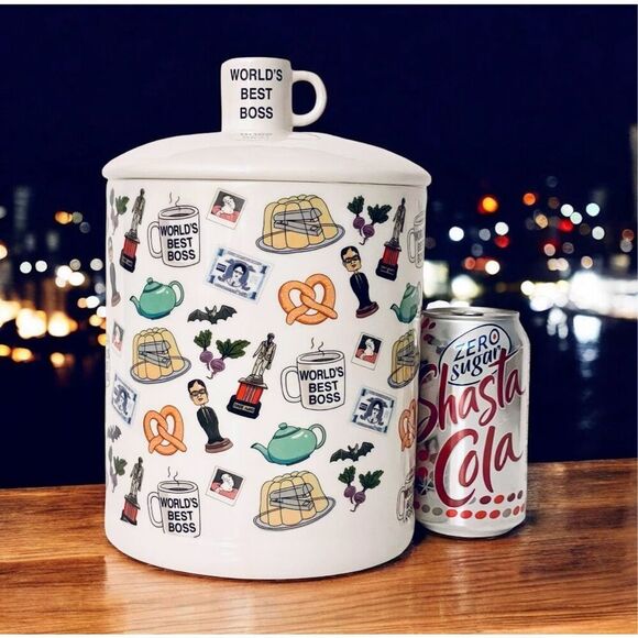 NWT NBC The Office World's Best Boss Large 10" White Ceramic Canister Jar w/ Lid - Picture 14 of 16